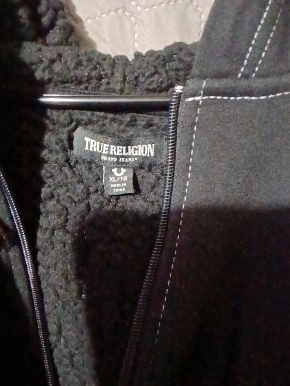True Religion Black Zip-Up Hooded Sweatshirt with White Logo